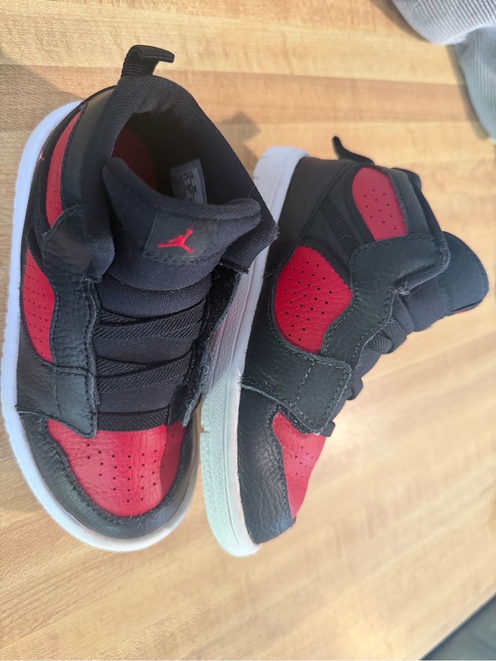 Jordan Kids Black and Red High-Top Sneakers with Hook-and-Loop Strap